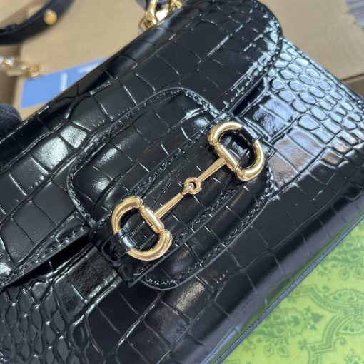 Gucci Horsebit 1955 Mini Bag Black Crocodile Leather - Image 4