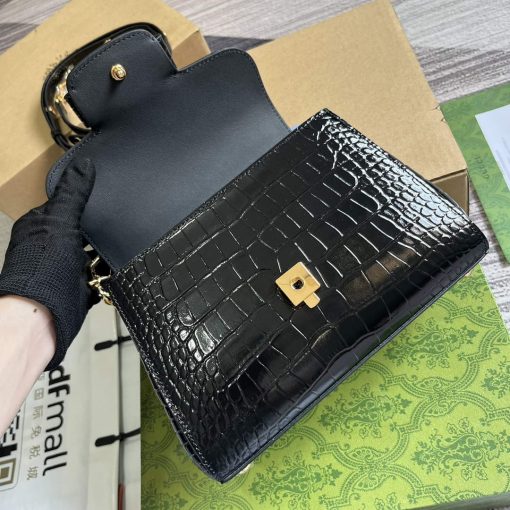 Gucci Horsebit 1955 Mini Bag Black Crocodile Leather - Image 5