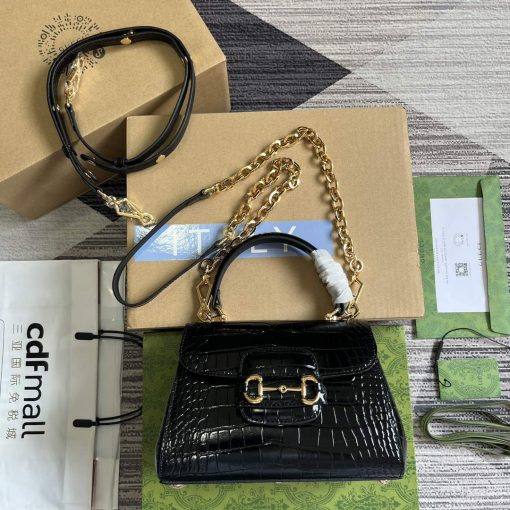 Gucci Horsebit 1955 Mini Bag Black Crocodile Leather