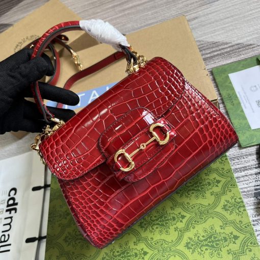 Gucci Horsebit 1955 Mini Bag Red Crocodile Leather - Image 3