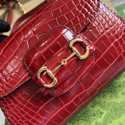 Gucci Horsebit 1955 Mini Bag Red Crocodile Leather - Image 4