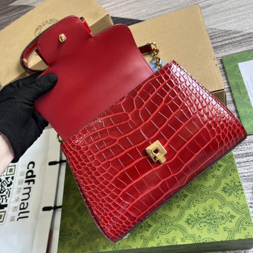Gucci Horsebit 1955 Mini Bag Red Crocodile Leather - Image 5
