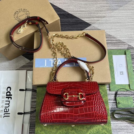 Gucci Horsebit 1955 Mini Bag Red Crocodile Leather