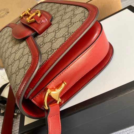 Gucci Horsebit 1955 Shoulder Bag Beige With Red Leather - Image 5