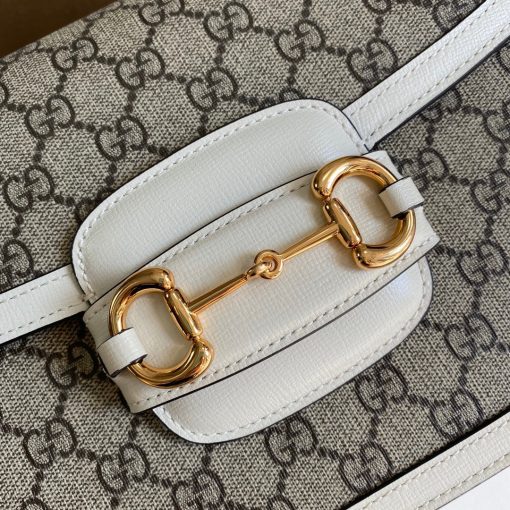 Gucci Horsebit 1955 Shoulder Bag Beige With White Leather - Image 4