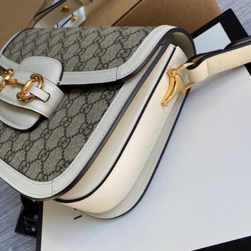 Gucci Horsebit 1955 Shoulder Bag Beige With White Leather - Image 5