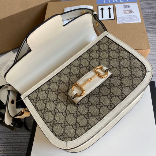 Gucci Horsebit 1955 Shoulder Bag Beige With White Leather - Image 7