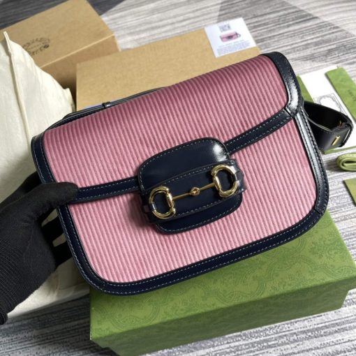 Gucci Horsebit 1955 Small Bag Pink Corduroy