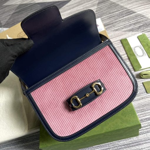 Gucci Horsebit 1955 Small Bag Pink Corduroy - Image 7