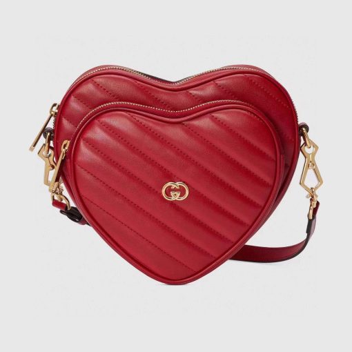 Gucci Interlocking G Mini Heart Shoulder Bag Red