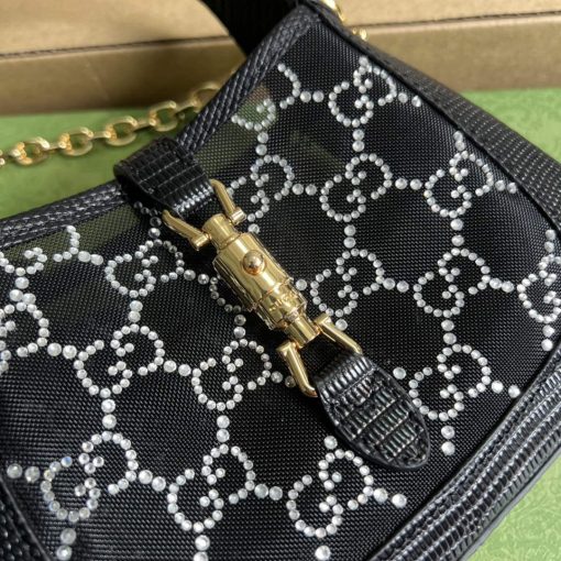 Gucci Jackie 1961 Mini Crystal GG Lizard Bag Black - Image 7