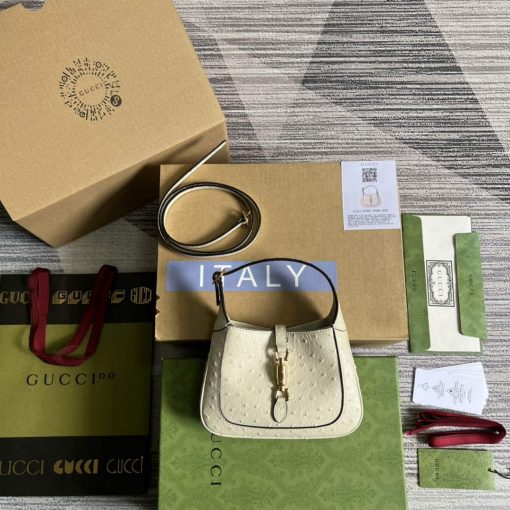 Gucci Jackie 1961 Mini Ostrich Skin Shoulder Bag Beige