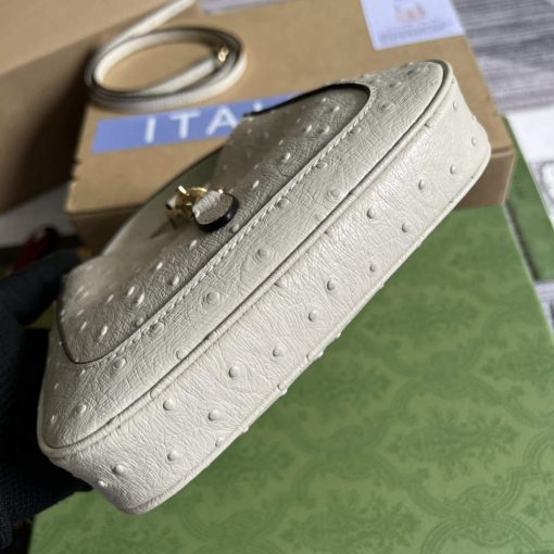 Gucci Jackie 1961 Mini Ostrich Skin Shoulder Bag Beige - Image 9