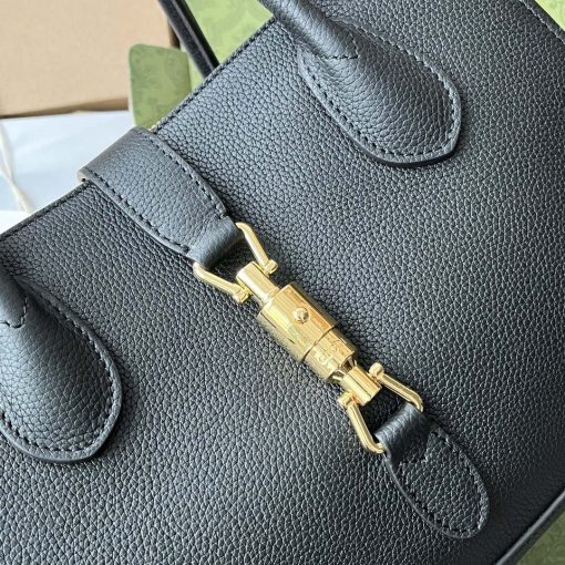Gucci Jackie 1961 Small Natural Grain Tote In Black Leather - Image 6