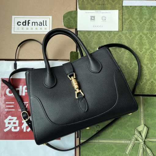 Gucci Jackie 1961 Small Natural Grain Tote In Black Leather