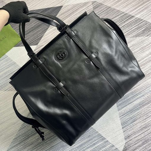 Gucci Large Tote Bag With Tonal Double G Black - Image 4