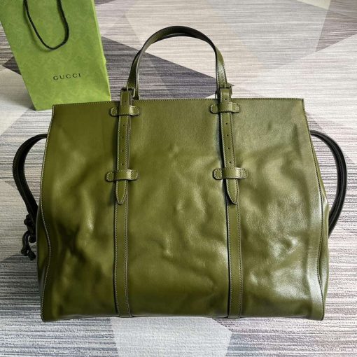 Gucci Large Tote Bag With Tonal Double G Forest Green - Image 2