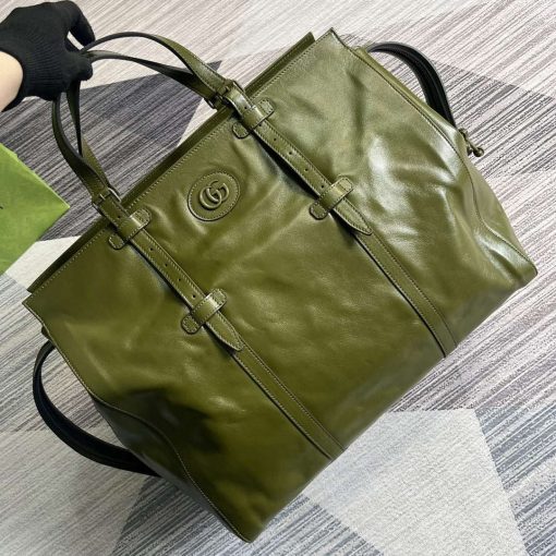 Gucci Large Tote Bag With Tonal Double G Forest Green - Image 4