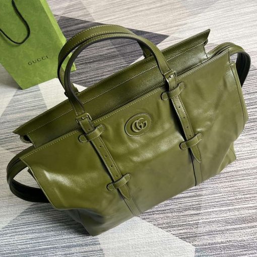 Gucci Large Tote Bag With Tonal Double G Forest Green - Image 5