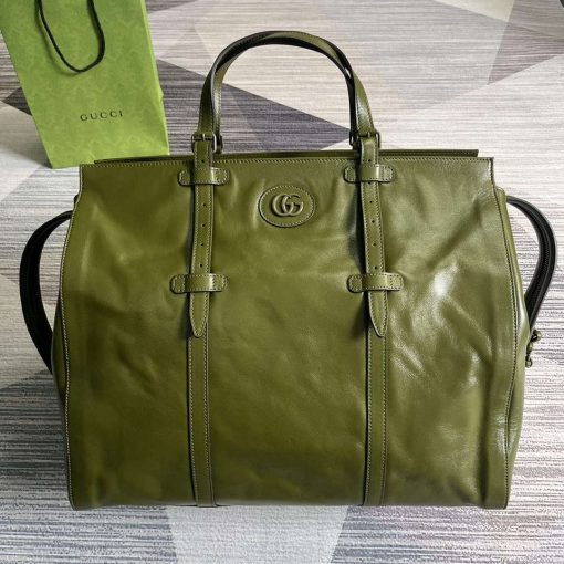 Gucci Large Tote Bag With Tonal Double G Forest Green