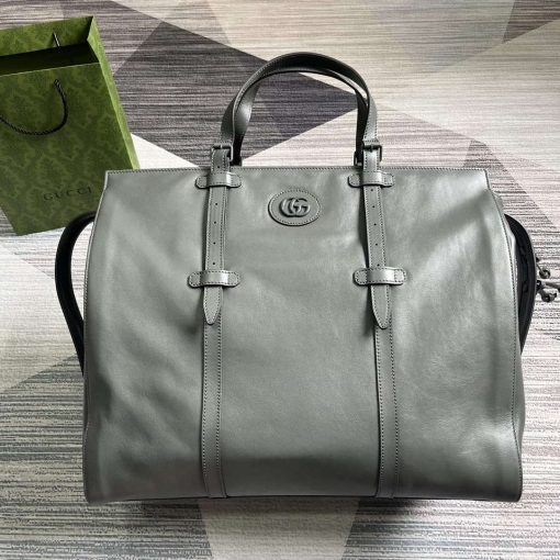 Gucci Large Tote Bag With Tonal Double G Gray