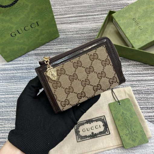 Gucci Luce Mini Zip Wallet Brown Leather