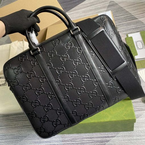 Gucci Men’s GG Embossed Briefcase Bag Black - Image 3