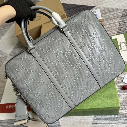 Gucci Men’s GG Embossed Briefcase Bag Gray - Image 3