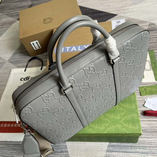 Gucci Men’s GG Embossed Briefcase Bag Gray - Image 4