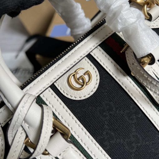 Gucci Mini Canvas Top Handle Bag White And Black Original GG Canvas - Image 5