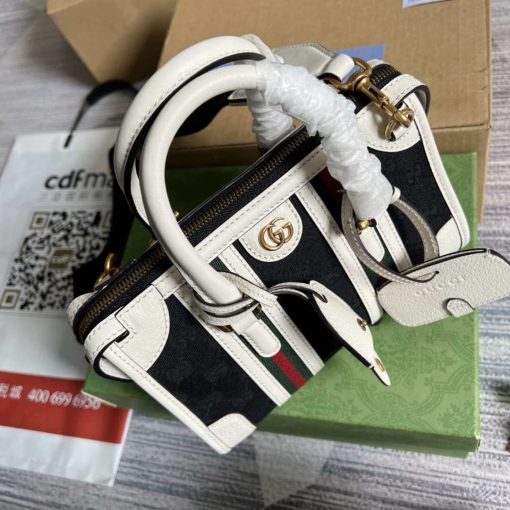 Gucci Mini Canvas Top Handle Bag White And Black Original GG Canvas - Image 7