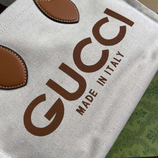 Gucci Mini Tote Bag With Gucci Print Light Brown - Image 6