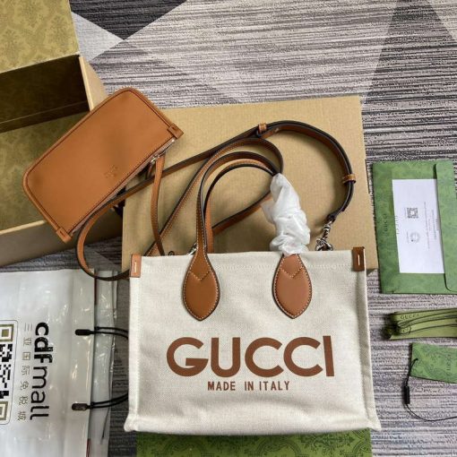 Gucci Mini Tote Bag With Gucci Print Light Brown