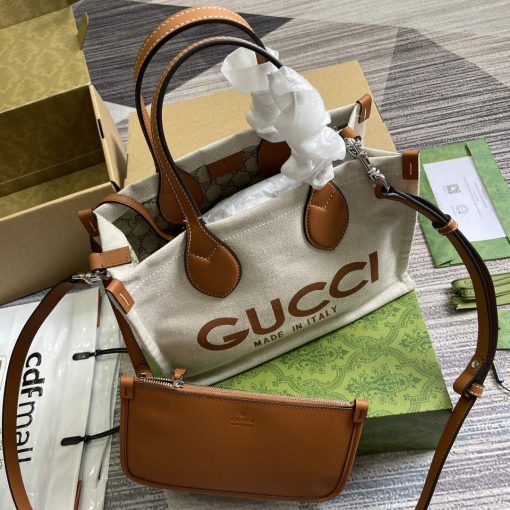 Gucci Mini Tote Bag With Gucci Print Light Brown - Image 8