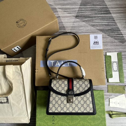Gucci Ophidia GG Small Top Handle Bag Beige And Blue - Image 2