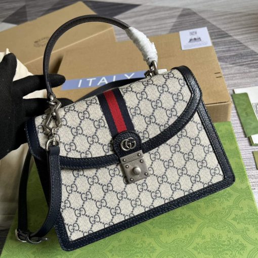 Gucci Ophidia GG Small Top Handle Bag Beige And Blue - Image 5