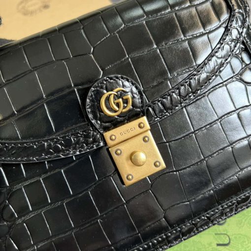 Gucci Ophidia GG Small Top Handle Crocodile Leather Bag Black - Image 5