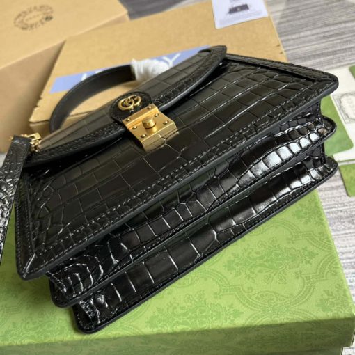 Gucci Ophidia GG Small Top Handle Crocodile Leather Bag Black - Image 6