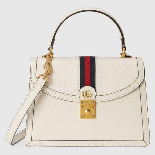 Gucci Ophidia Small Top Handle Bag With Web White Leather