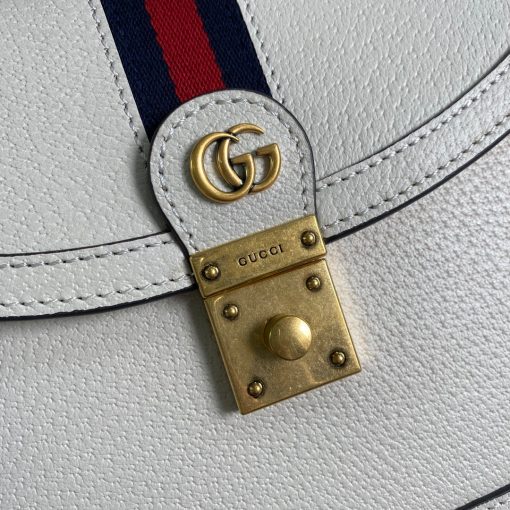 Gucci Ophidia Small Top Handle Bag With Web White Leather - Image 6