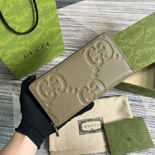 Gucci Original Gray Leather Jumbo GG Zip Around Wallet