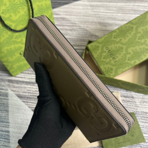 Gucci Original Gray Leather Jumbo GG Zip Around Wallet - Image 8