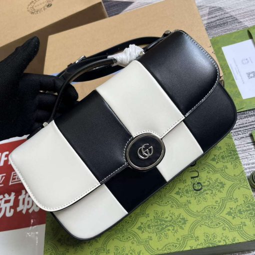 Gucci Petite GG Small Shoulder Bag Black And White - Image 4