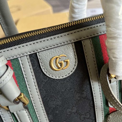 Gucci Small Canvas Top Handle Bag Gray And Black - Image 6