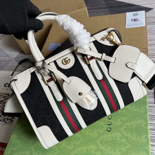 Gucci Small Canvas Top Handle Bag White And Black - Image 4