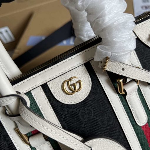 Gucci Small Canvas Top Handle Bag White And Black - Image 5