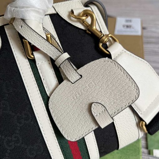 Gucci Small Canvas Top Handle Bag White And Black - Image 6