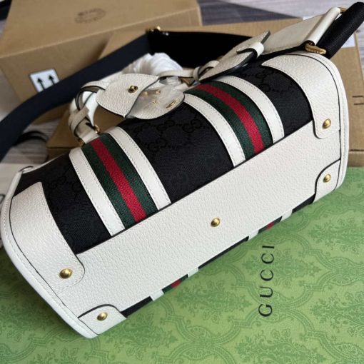 Gucci Small Canvas Top Handle Bag White And Black - Image 7