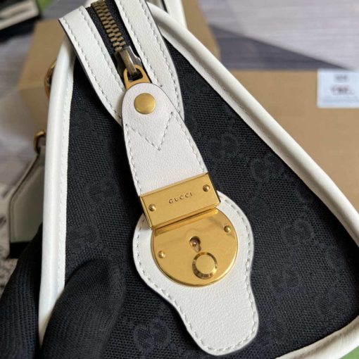 Gucci Small Canvas Top Handle Bag White And Black - Image 8