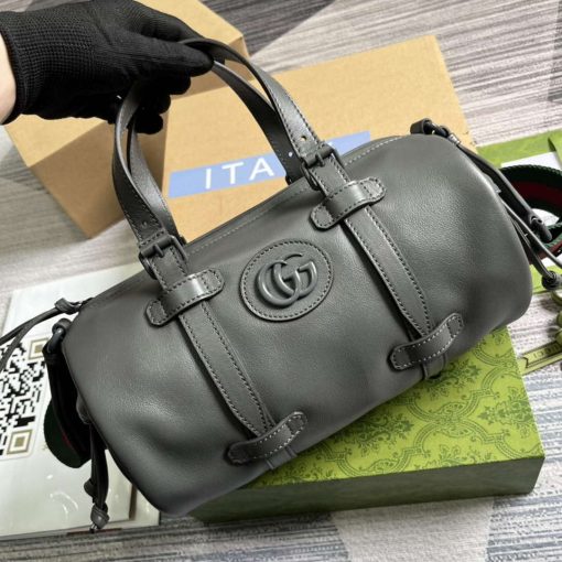 Gucci Small Duffle Bag With Tonal Double G Gray - Image 4